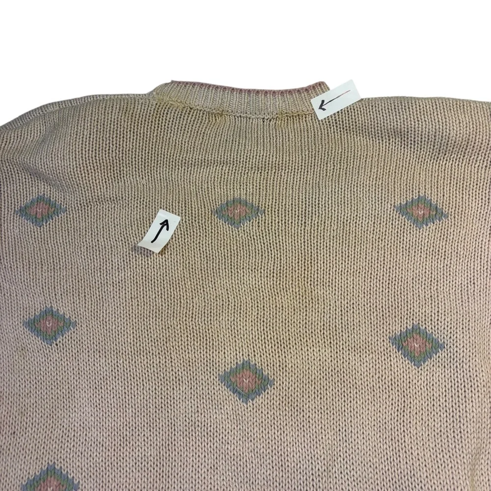 VTG Karen Scott Hand Knits Floral Diamond Pattern Sweater‎ Beige M**